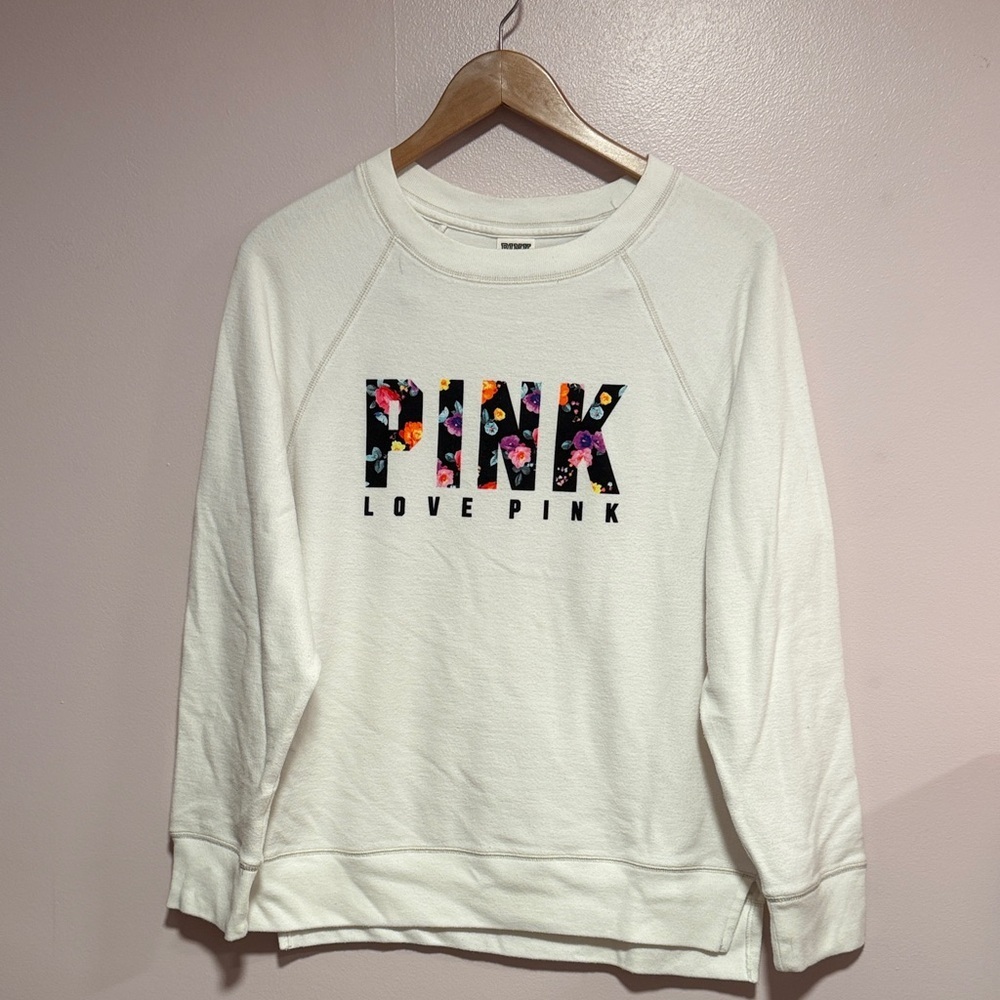 PINK Victoria's Secret Floral Logo White Sweatshirt